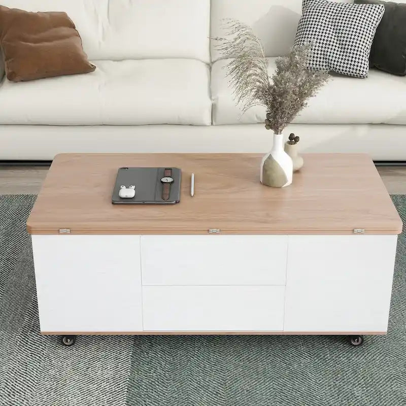 Table basse relevable avec tiroirs et étagères Style moderne