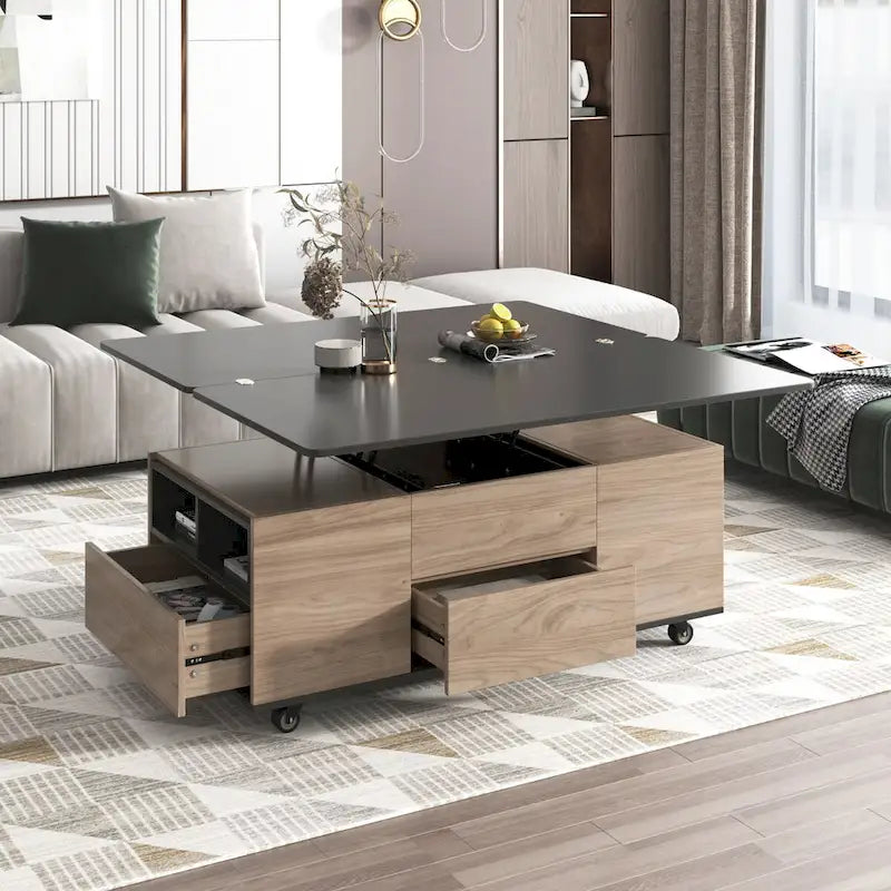 Table basse relevable avec tiroirs et étagères Style moderne