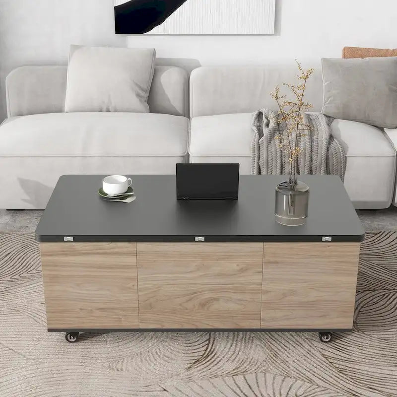 Table basse relevable avec tiroirs et étagères Style moderne
