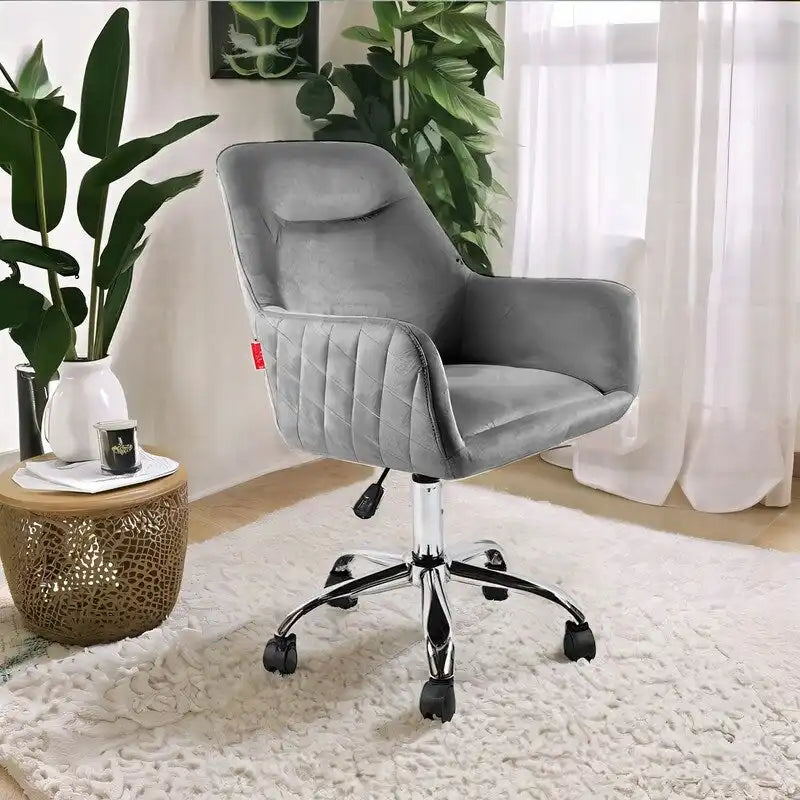 Chaise d'appoint pivotante en velours avec roulettes, réglable en hauteur, pour bureau à domicile, de style moderne