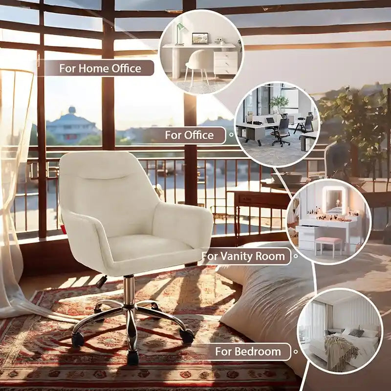 Chaise d'appoint pivotante en velours avec roulettes, réglable en hauteur, pour bureau à domicile, de style moderne