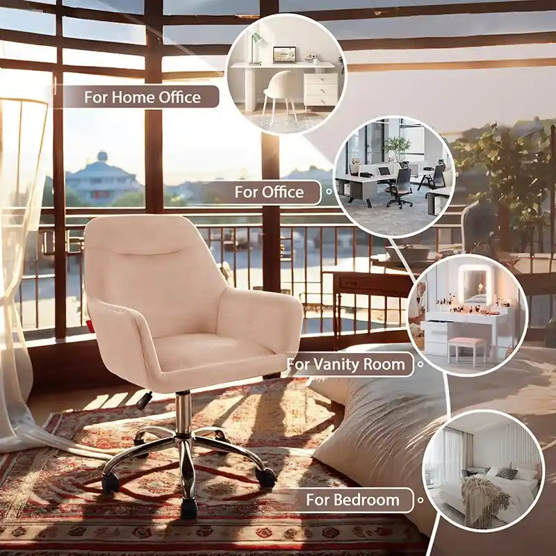 Chaise d'appoint pivotante en velours avec roulettes, réglable en hauteur, pour bureau à domicile, de style moderne