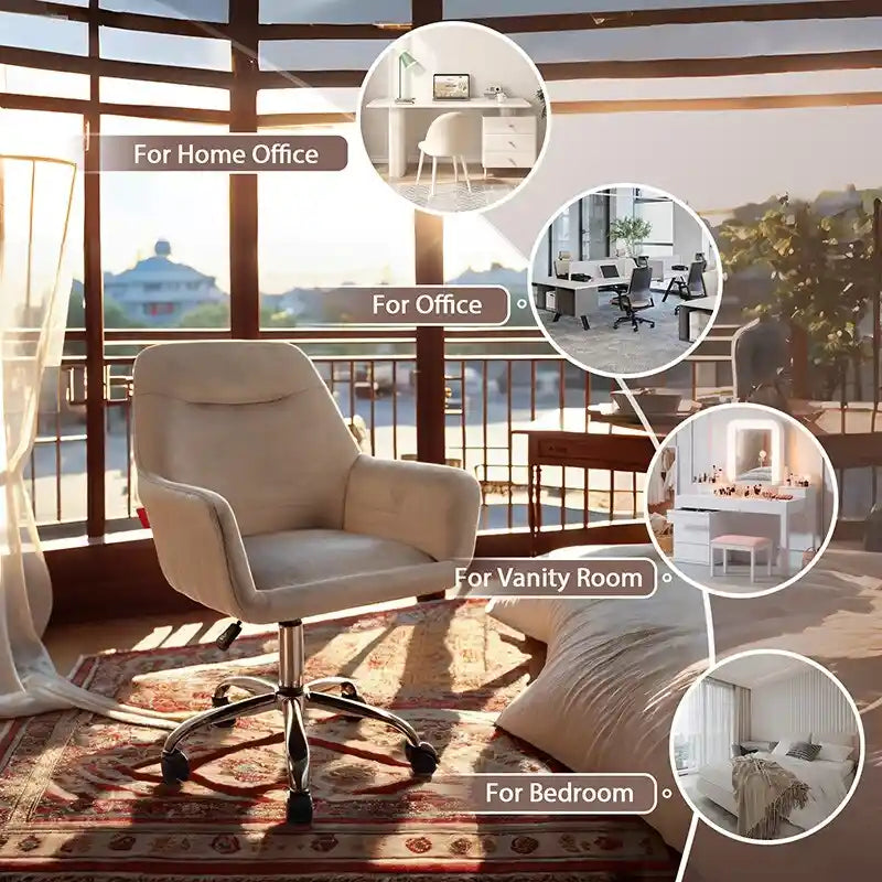 Chaise d'appoint pivotante en velours avec roulettes, réglable en hauteur, pour bureau à domicile, de style moderne