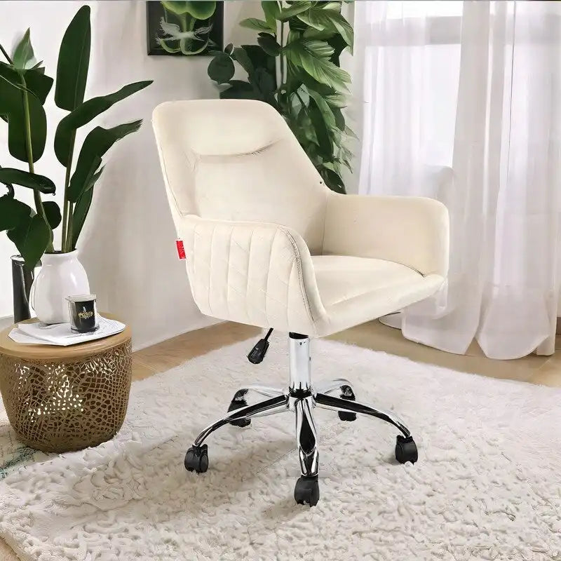 Chaise d'appoint pivotante en velours avec roulettes, réglable en hauteur, pour bureau à domicile, de style moderne