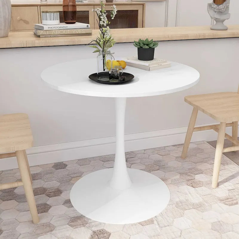 Table à manger ronde Tulip de 32 pouces avec plateau en MDF et piètement colonne en métal