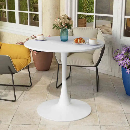 32-Inch Round Tulip Dining Table with MDF Top and Metal Pedestal Base