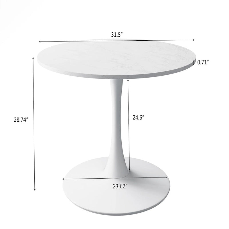 Table à manger ronde Tulip de 32 pouces avec plateau en MDF et piètement colonne en métal
