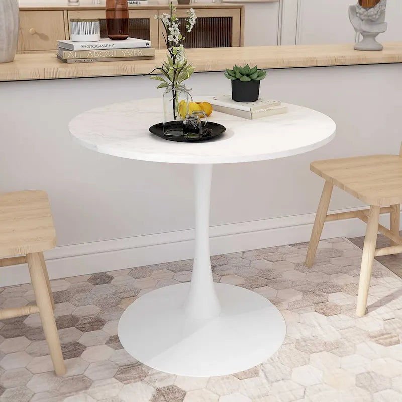 Table à manger ronde Tulip de 32 pouces avec plateau en MDF et piètement colonne en métal