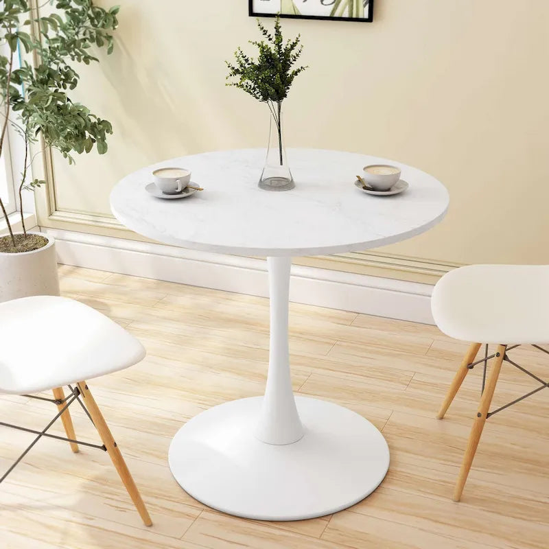 Table à manger ronde Tulip de 32 pouces avec plateau en MDF et piètement colonne en métal
