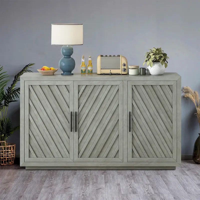 Buffet vintage classique en bois avec étagères intérieures réglables