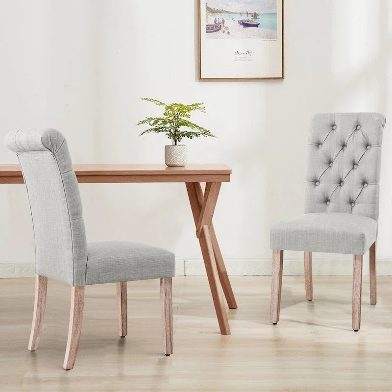 Subrtex(Set of 2)Linen Parsons Upholstered Button Dining Chair