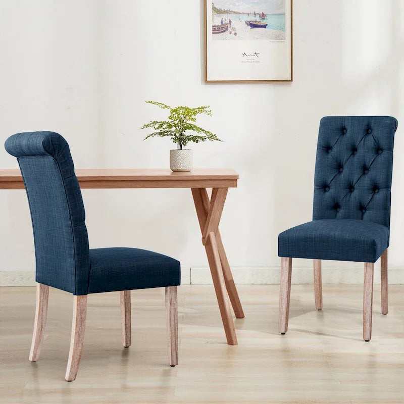 Chaise de salle à manger capitonnée en lin Parsons, style moderne du milieu du siècle