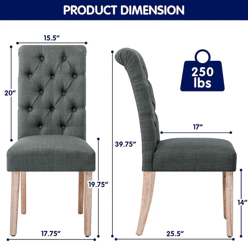 Chaise de salle à manger capitonnée en lin Parsons, style moderne du milieu du siècle