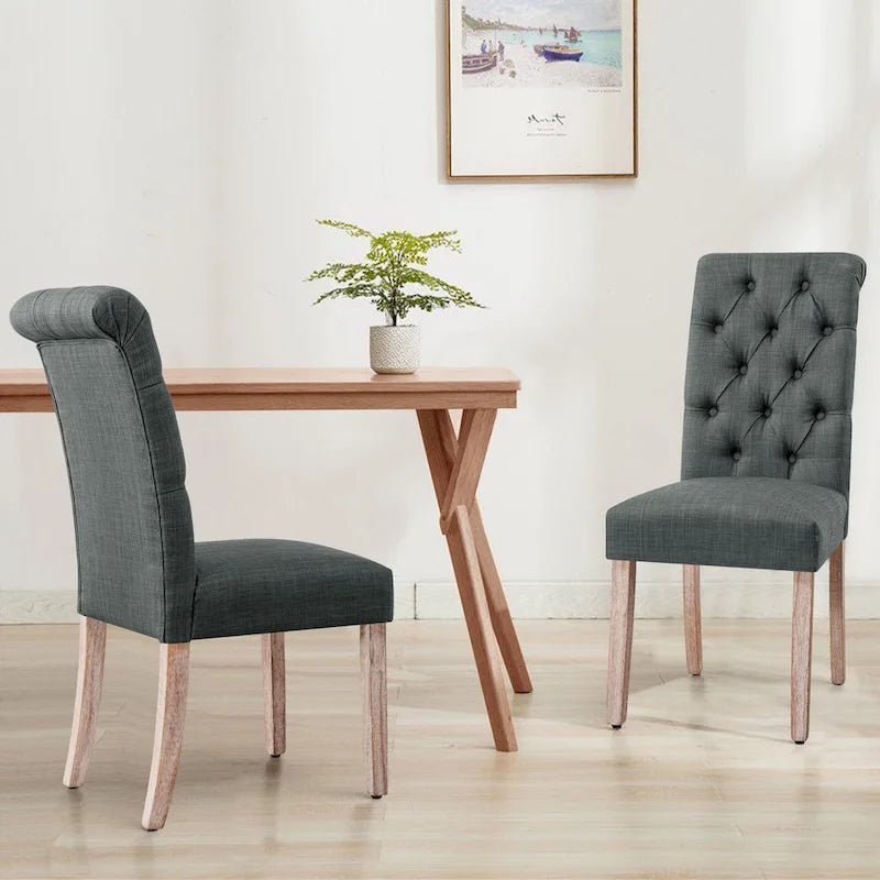 Chaise de salle à manger capitonnée en lin Parsons, style moderne du milieu du siècle