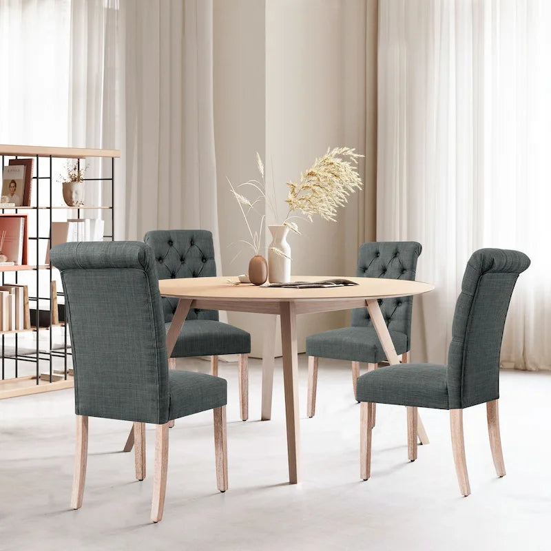 Chaise de salle à manger capitonnée en lin Parsons, style moderne du milieu du siècle