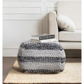 Pouf ottoman carré bohème élégant, tissé main à rayures grises, 60 cm, repose-pieds