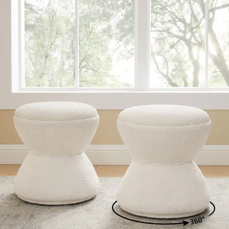 Ottoman pivotant rembourré en tissu bouclé pour salon et chambre à coucher