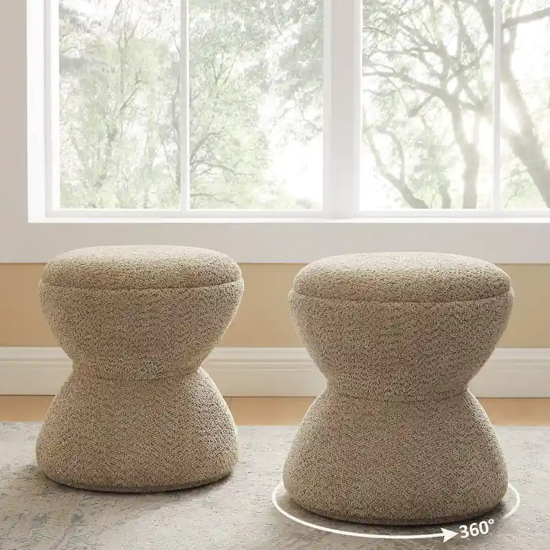 Ottoman pivotant rembourré en tissu bouclé pour salon et chambre à coucher