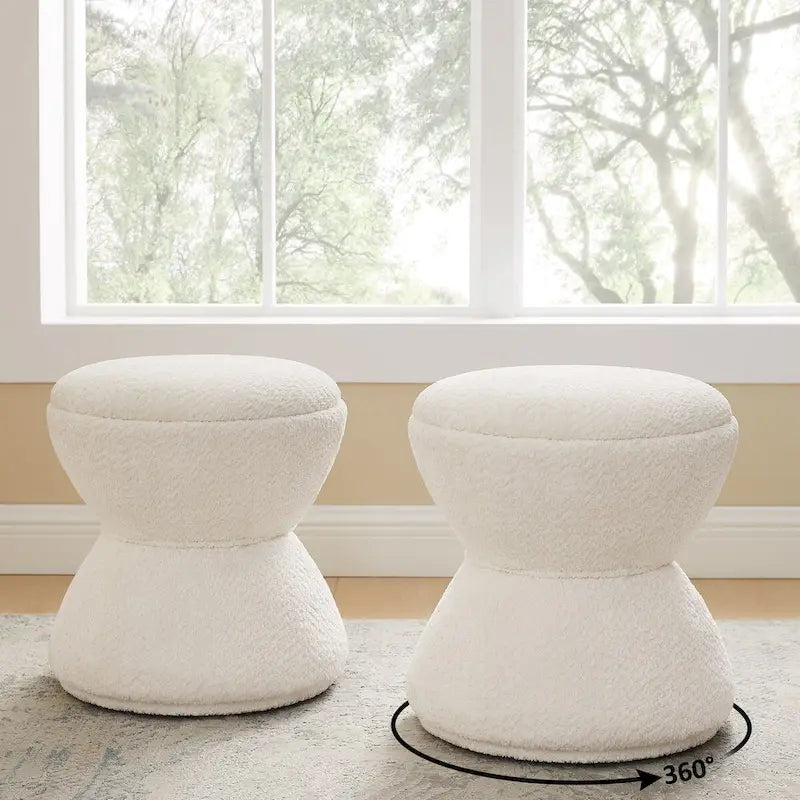 Ottoman pivotant rembourré en tissu bouclé pour salon et chambre à coucher