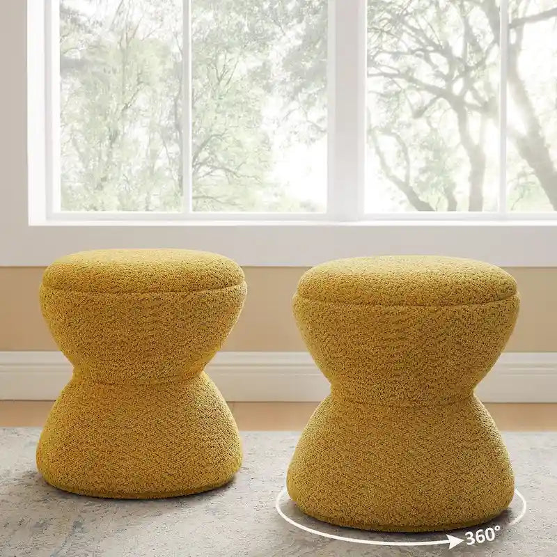 Ottoman pivotant rembourré en tissu bouclé pour salon et chambre à coucher