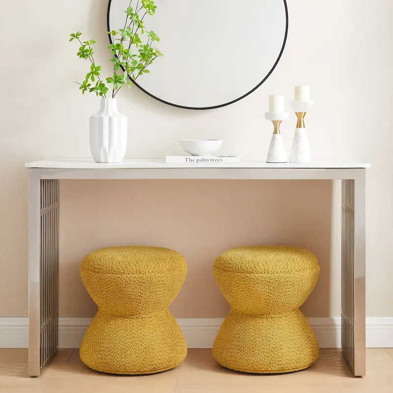 Ottoman pivotant rembourré en tissu bouclé pour salon et chambre à coucher