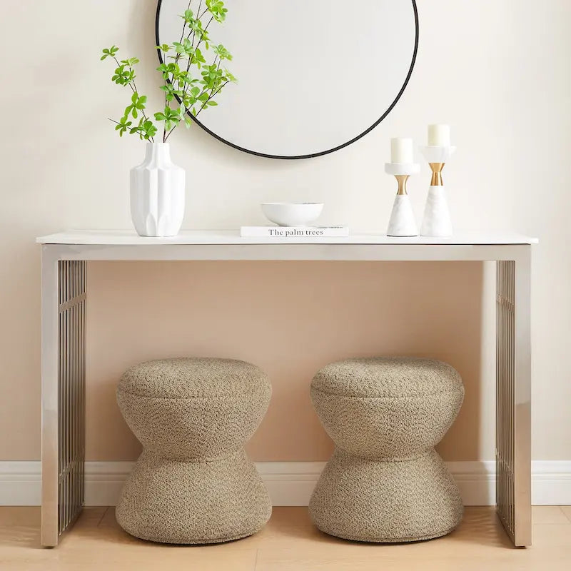 Ottoman pivotant rembourré en tissu bouclé pour salon et chambre à coucher