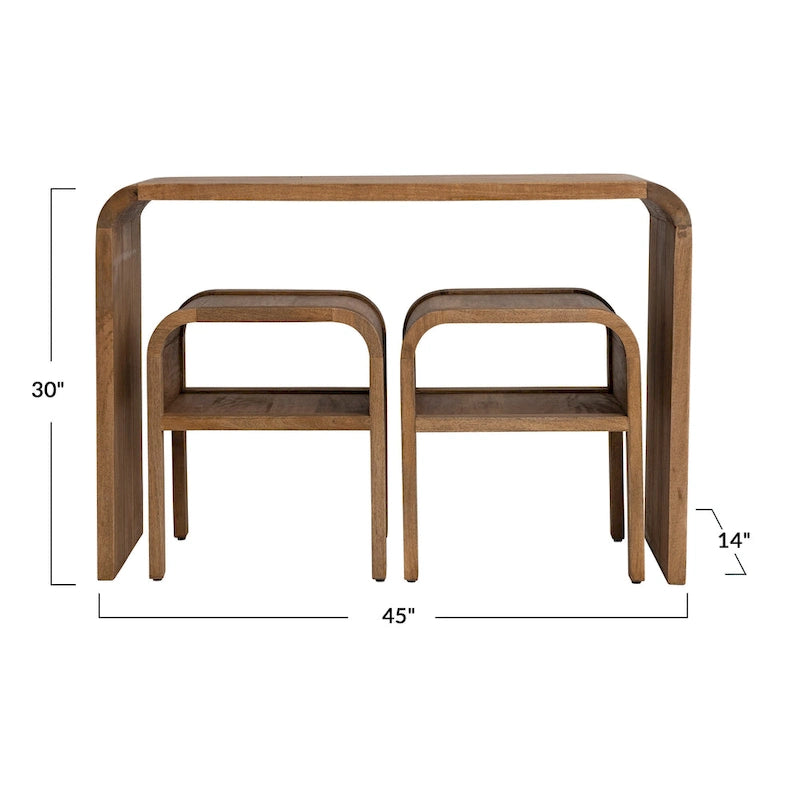 Console en bois de manguier avec bords en cascade et finition naturelle