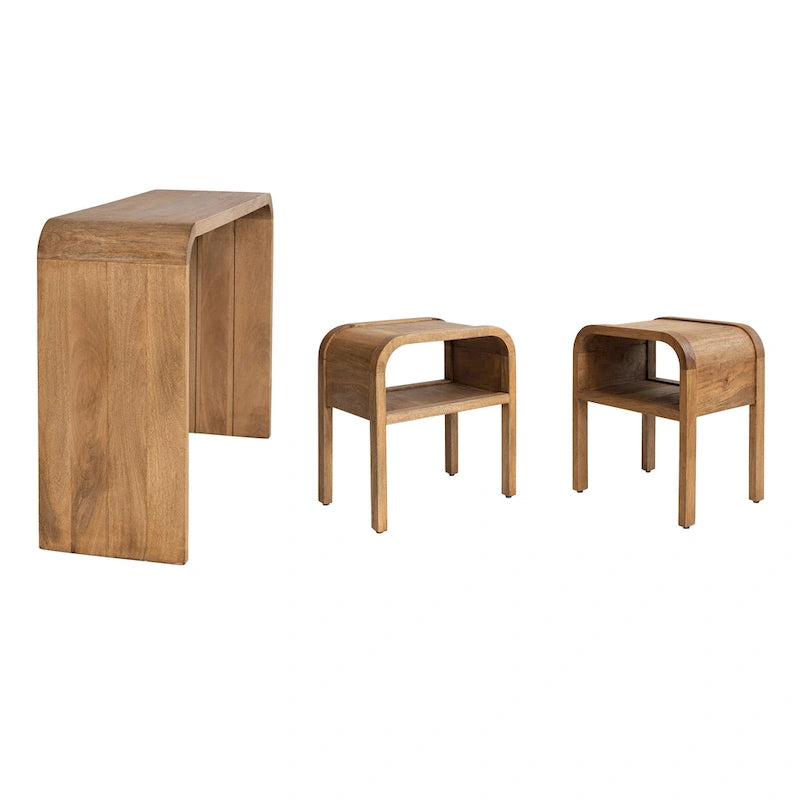Console en bois de manguier avec bords en cascade et finition naturelle