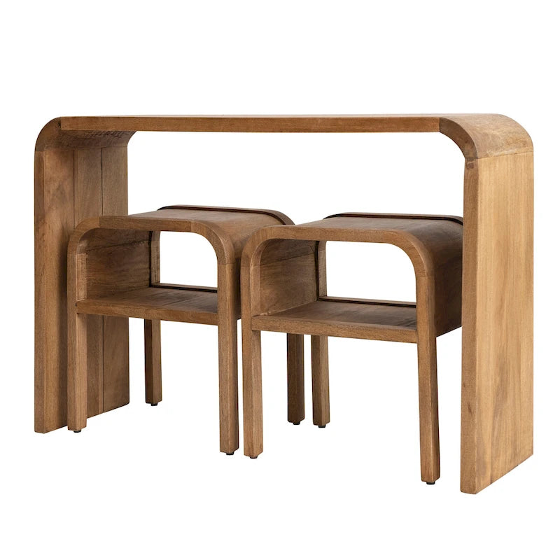 Console en bois de manguier avec bords en cascade et finition naturelle