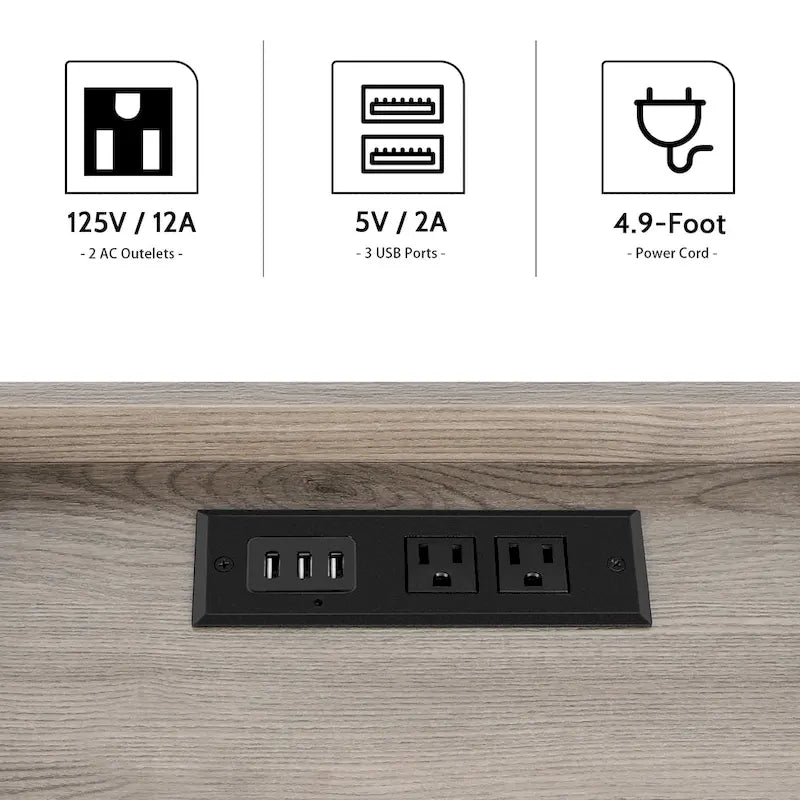 Table de chevet avec station de recharge ports USB, tiroir et étagère de rangement
