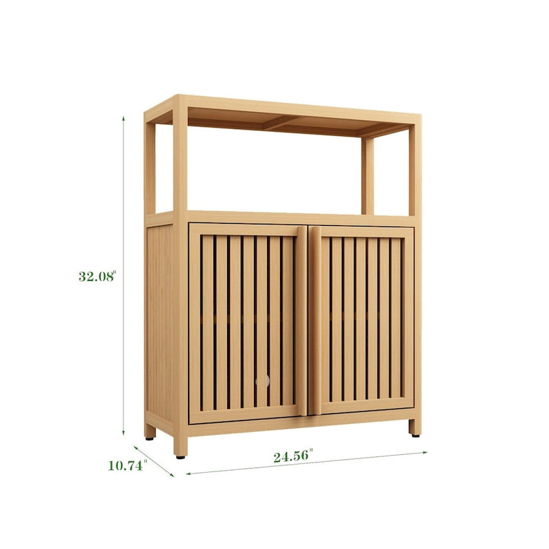 Grand meuble de rangement en bambou avec portes à persiennes et étagères