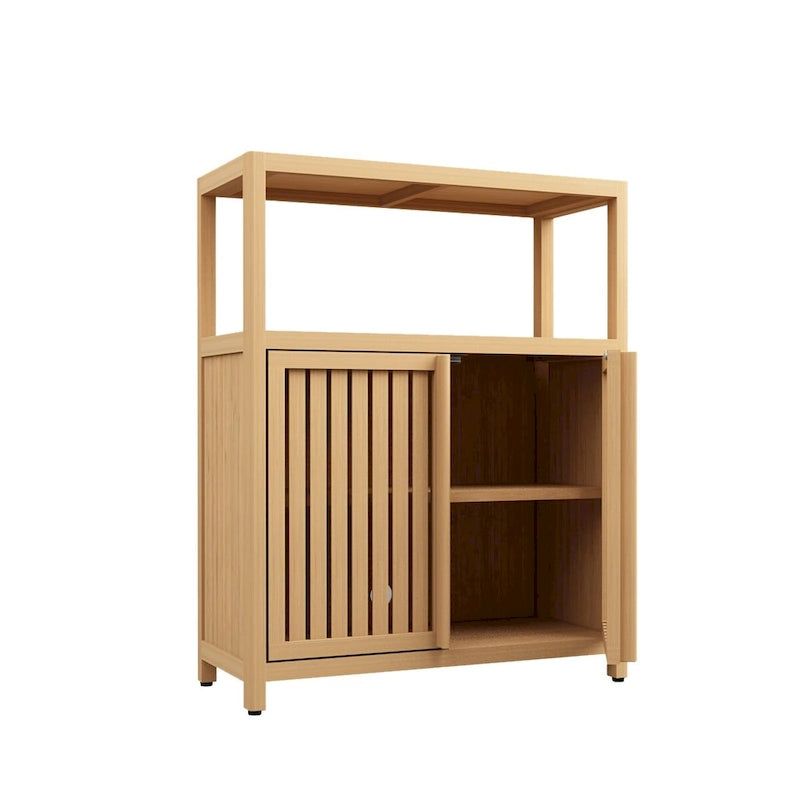 Grand meuble de rangement en bambou avec portes à persiennes et étagères