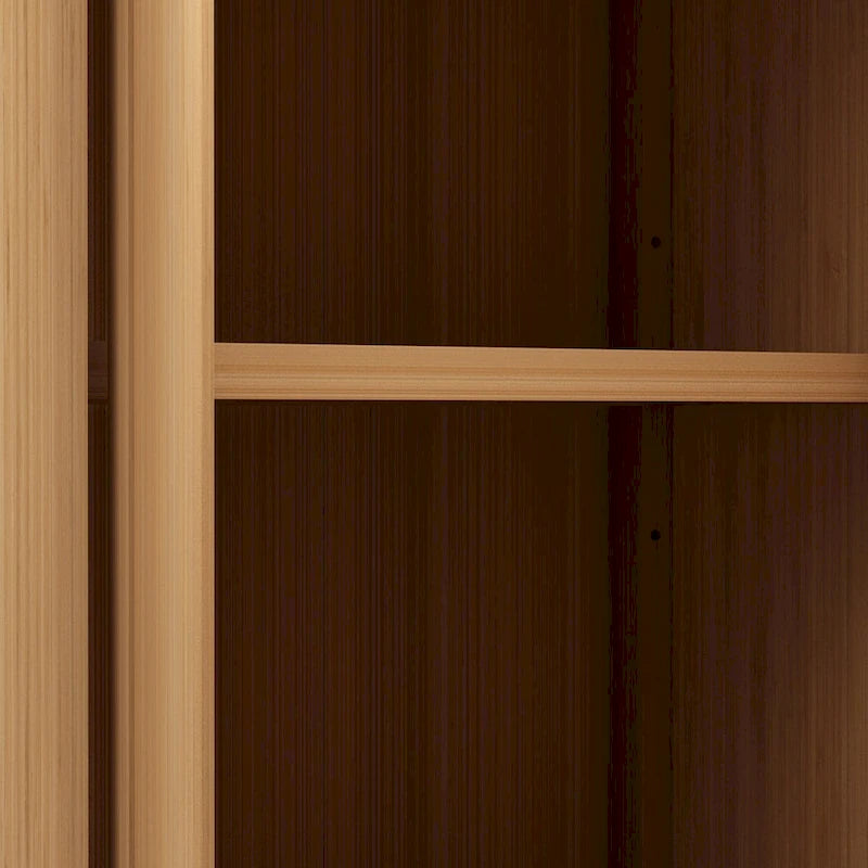 Grand meuble de rangement en bambou avec portes à persiennes et étagères