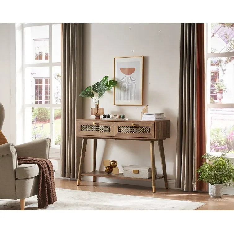 41.9 Table console en bois à 2 tiroirs