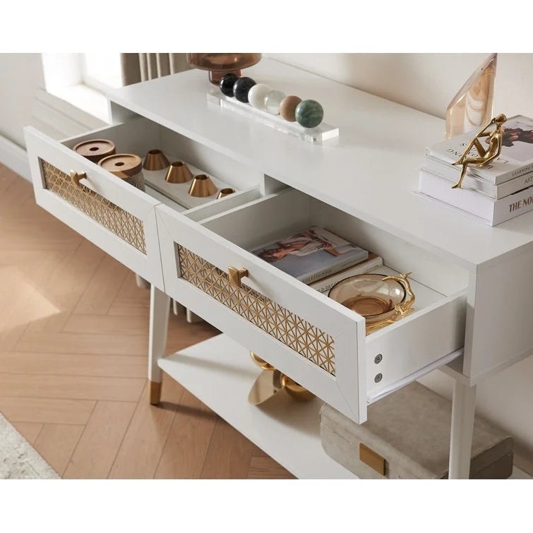 41.9 Table console en bois à 2 tiroirs